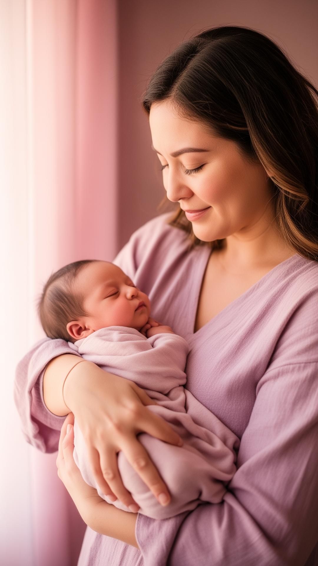 Mama houdt liefdevol haar pasgeboren baby vast